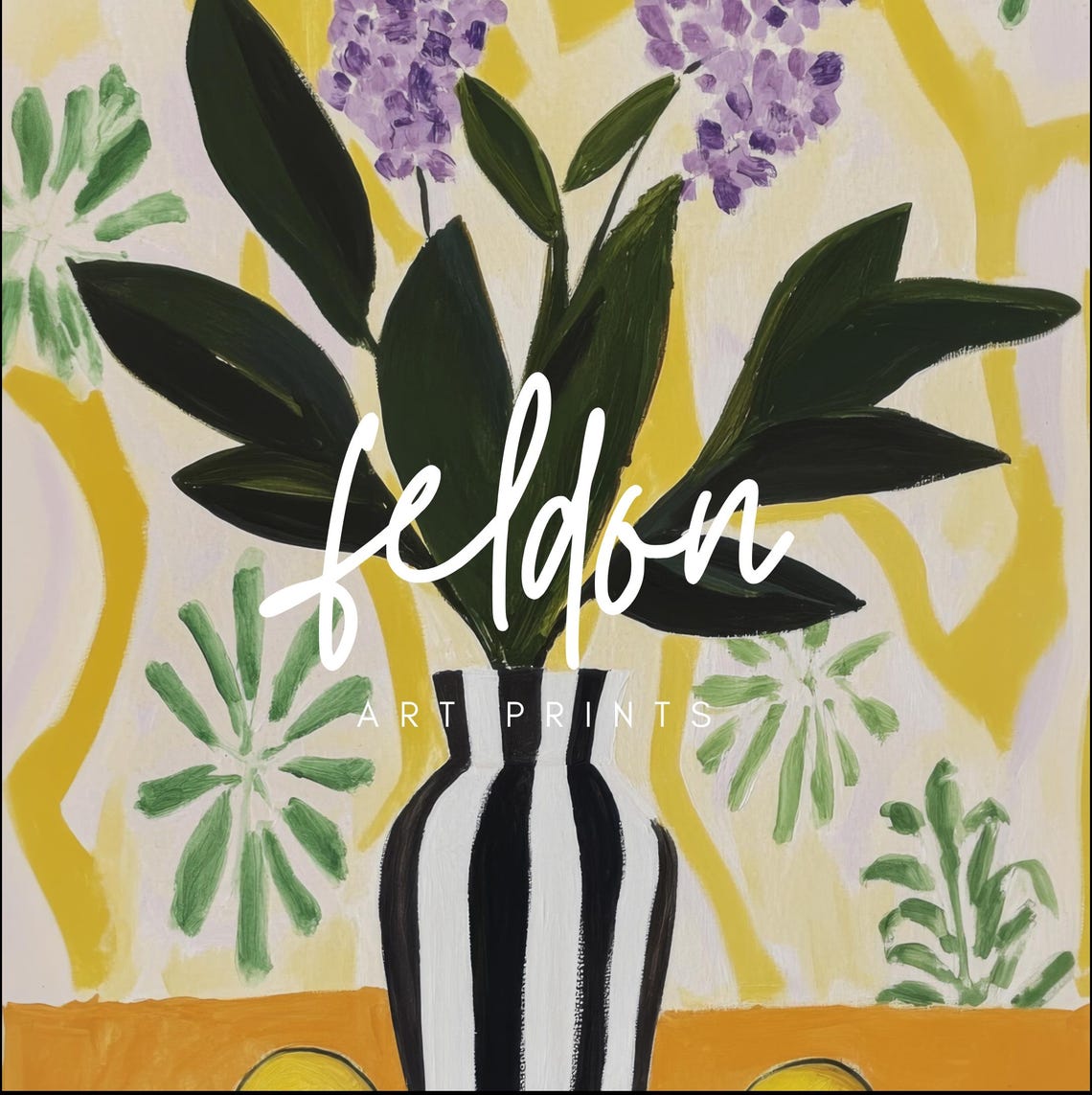 Lilac Striped Vase Lemon Bold Contemporary Floral Art Poster - Image 2