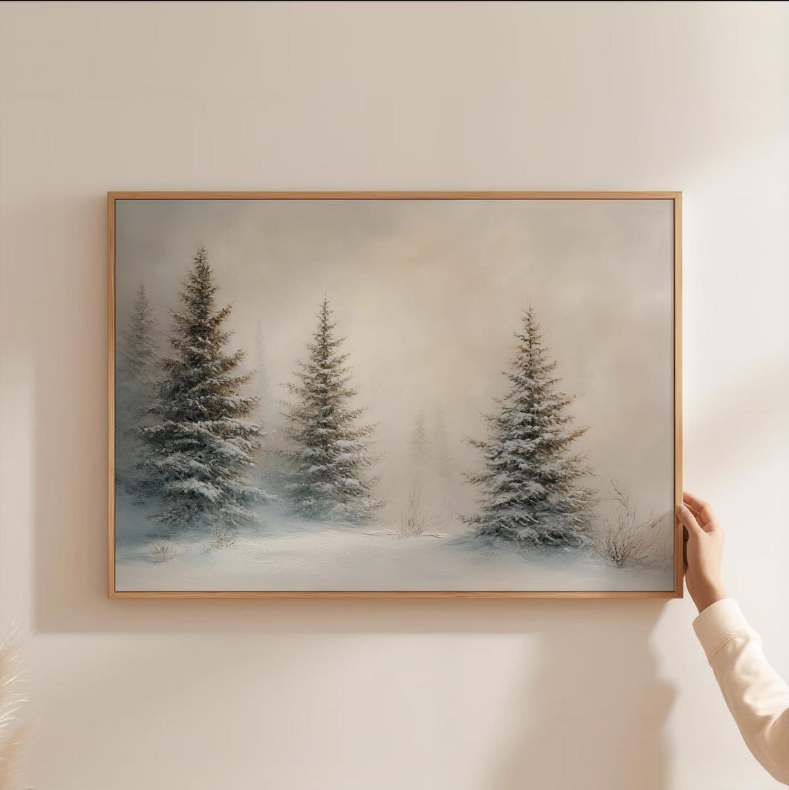 Foggy Winter Pine Trees Neutral Snowy Forest Landscape Poster - Image 2