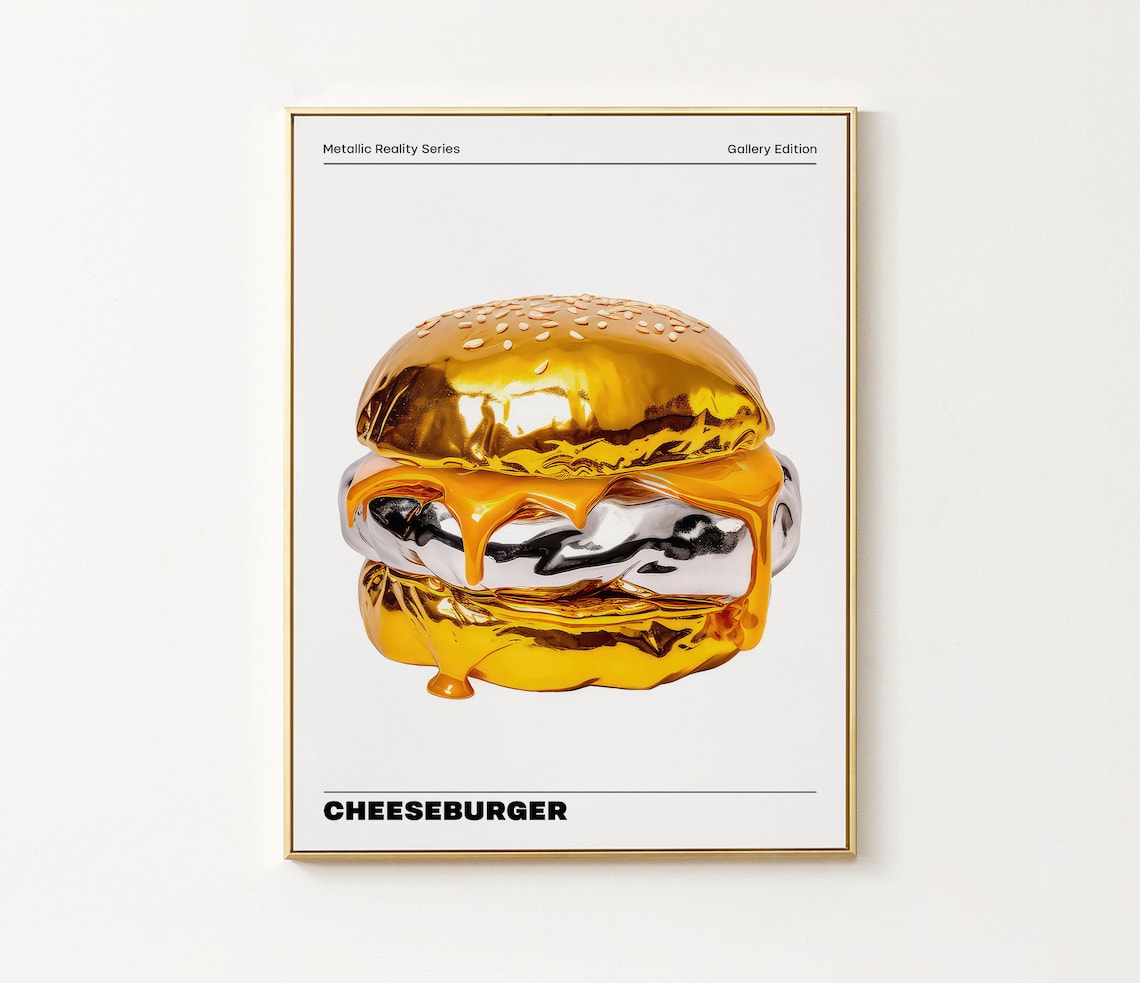 Cheeseburger Modern Food Art Print, Kitchen Decor