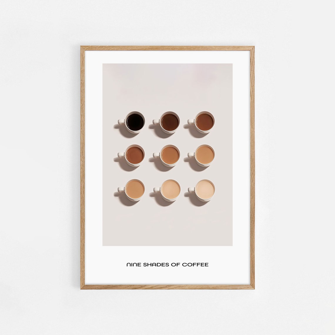 Nine Shades of Coffee Cups Grid Minimalist Coffee Lover Poster