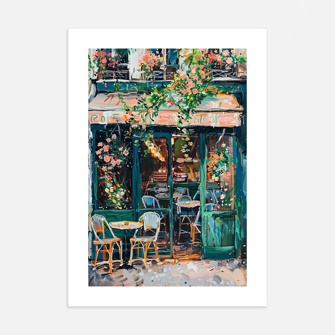 Paris Cafe Storefront Floral Awning Oil Painting Street Scene Poster - Image 3
