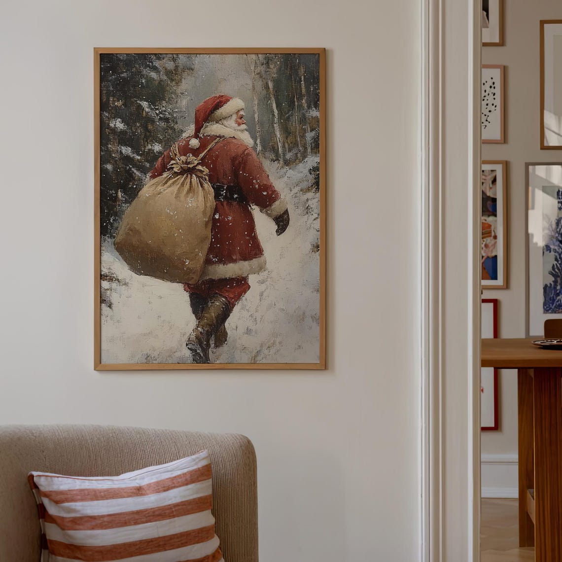 Santa Claus In Winter Forest Print Vintage Style Painting Cozy Christmas Wall Art Cottage Holiday Decor Vintage Xmas Holiday Print 782 - Image 3
