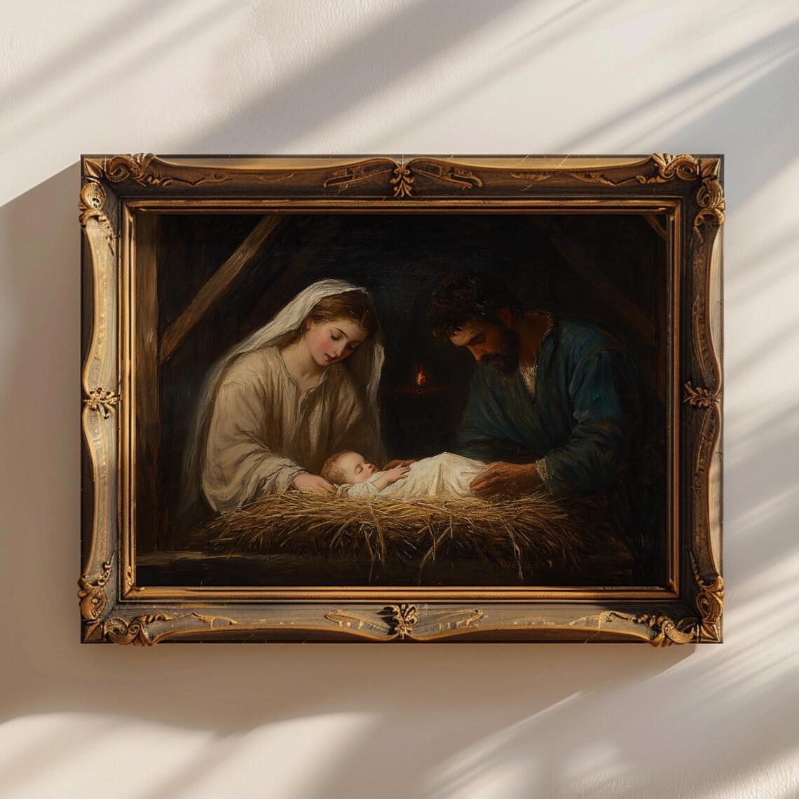 Mary Joseph and Baby Jesus Manger Classical Nativity Art Poster - Image 3
