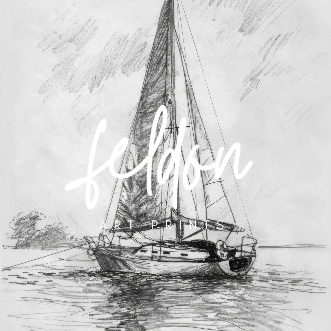 Simple Nautical Sketch Art Lake House Print Sailboat Nursery Drawing Neutral Tones Sailboat Drawing - Image 2