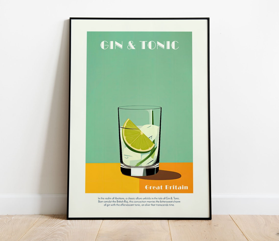 Gin And Tonic Great Britain Classic Retro Cocktail Bar Art Poster
