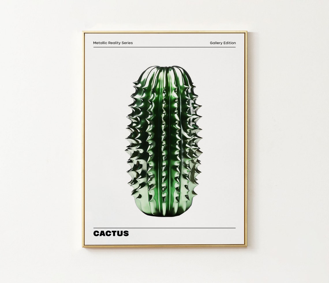 Chrome Green Metallic Cactus Sculpture Pop Art Wall Decor Poster