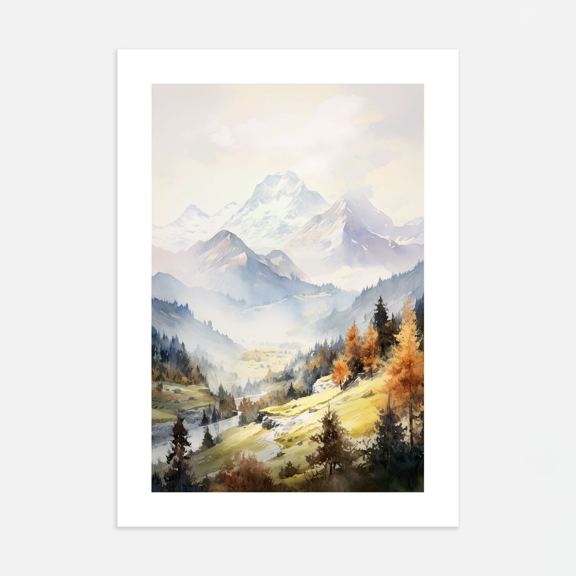 Switzerland Watercolor Travel Poster, Autumn Mountains - Image 4