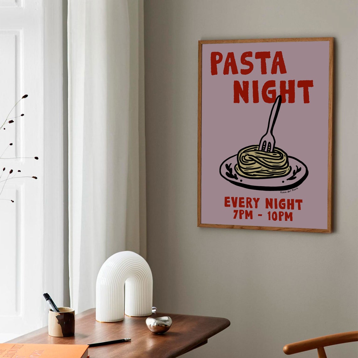 Pasta Night Every Night Pink Retro Spaghetti Kitchen Trendy Poster - Image 2