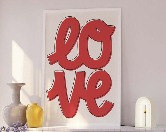 Love Print Art Valentines Day Decor Red Wall Art Trendy Valentines Cute Love Print