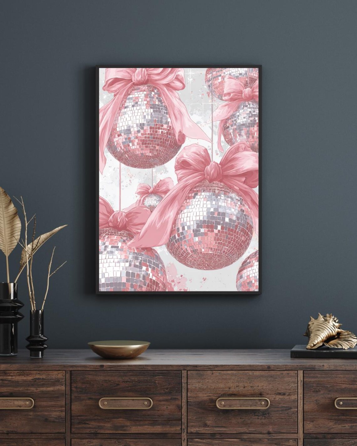 Pink Disco Balls With Satin Bows Retro Glam Girly Room Poster