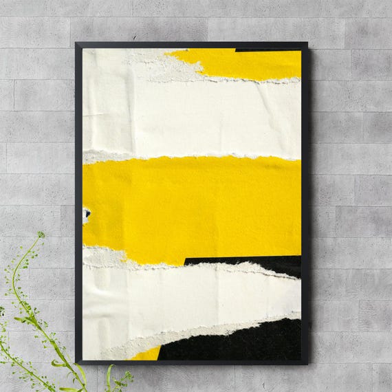 Abstract Torn Paper Wall Art Yellow And Black Modern Poster Bold Minimalist For Home Or Office