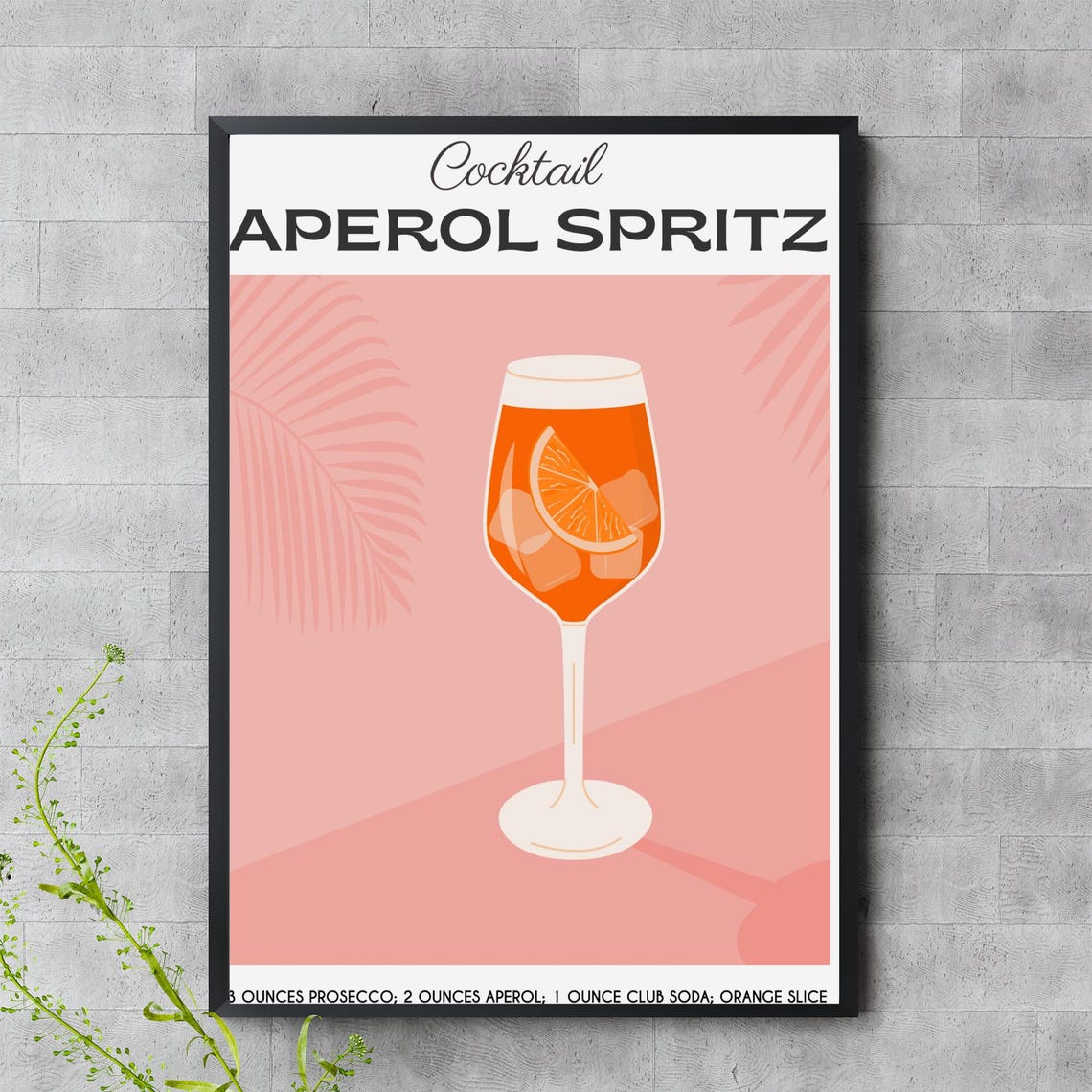 Aperol Spritz Cocktail Recipe Poster Pink Summer Sunset Drink