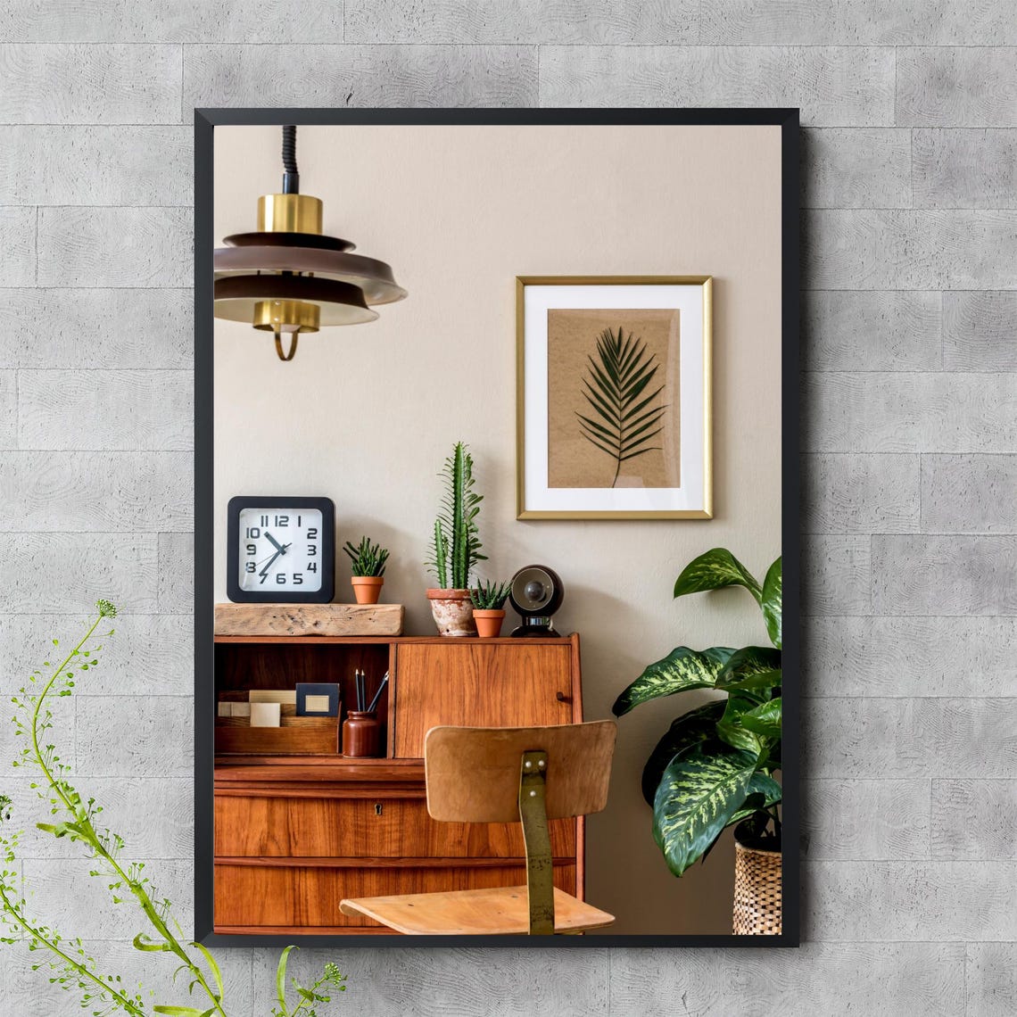 Retro Midcentury Wooden Desk Photo Vintage Home Office Wall Art
