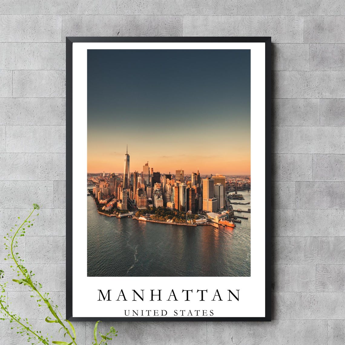 Manhattan Skyline Golden Sunset Aerial Island View Travel Photo Poster