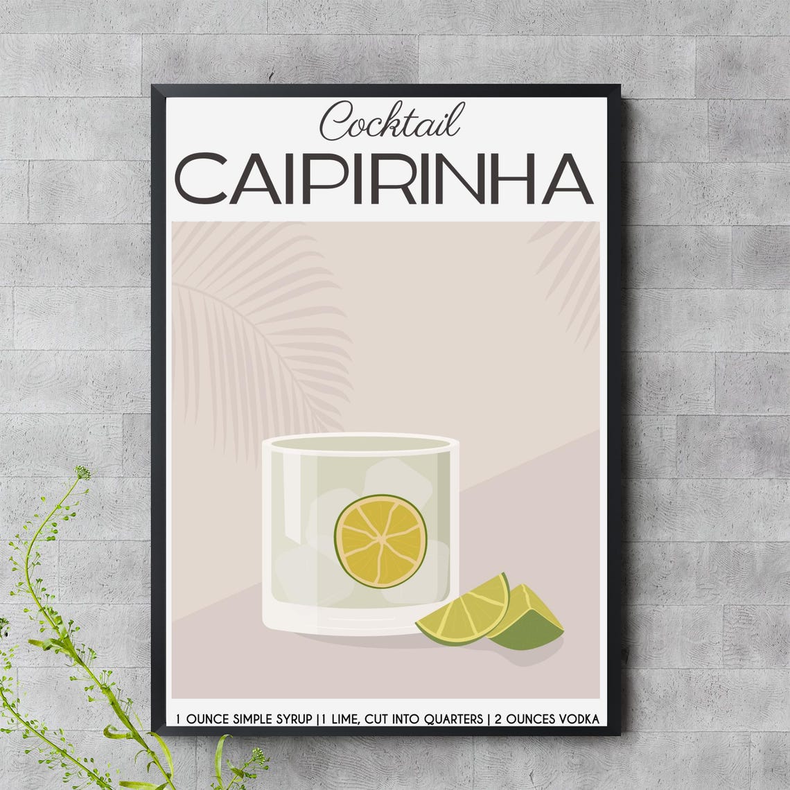 Caipirinha Cocktail Recipe Poster Minimalist Bar Art Lime Drink