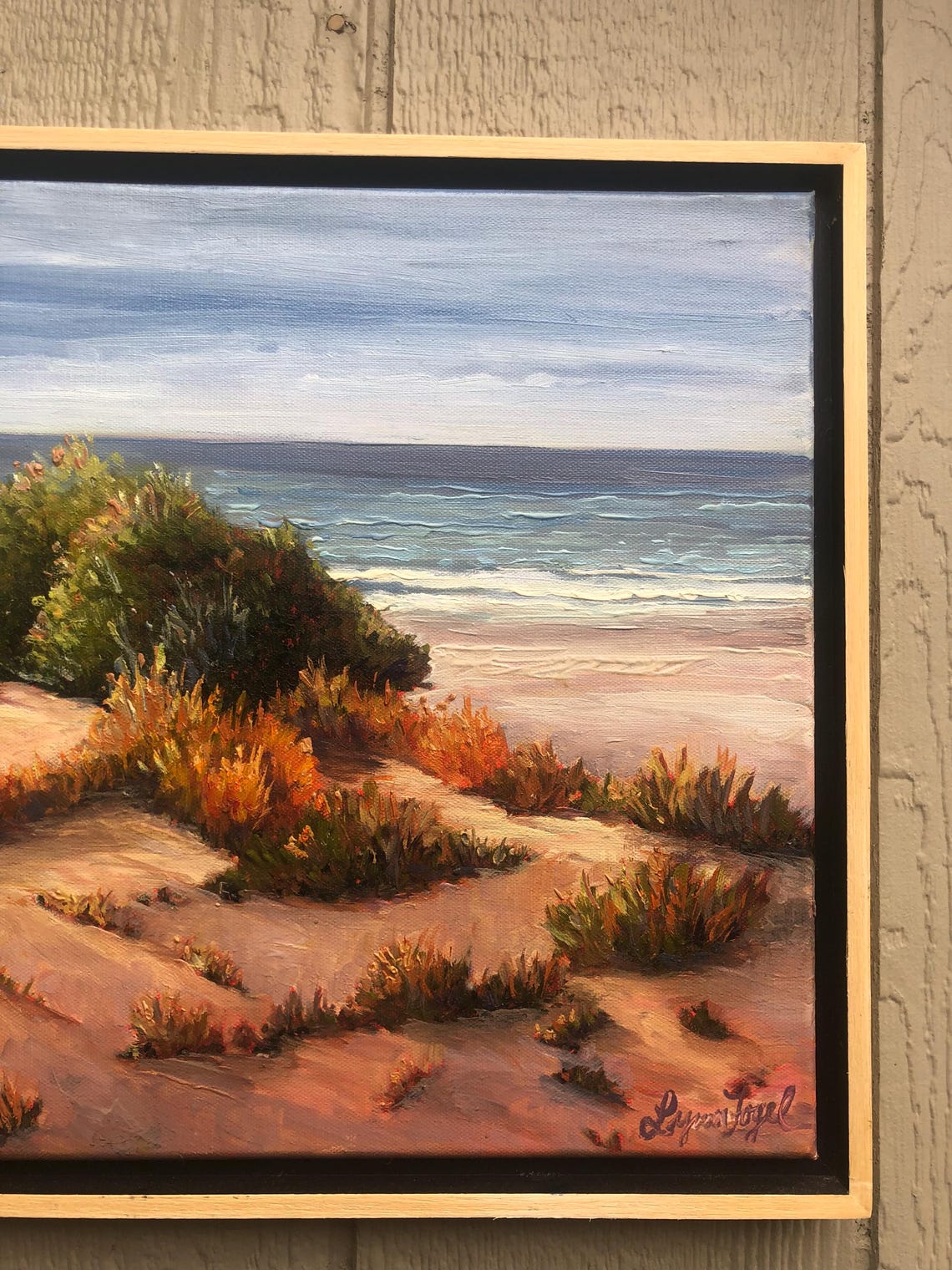 California Beach Dunes Golden Grasses Ocean Waves Oil Painting Poster - Image 2