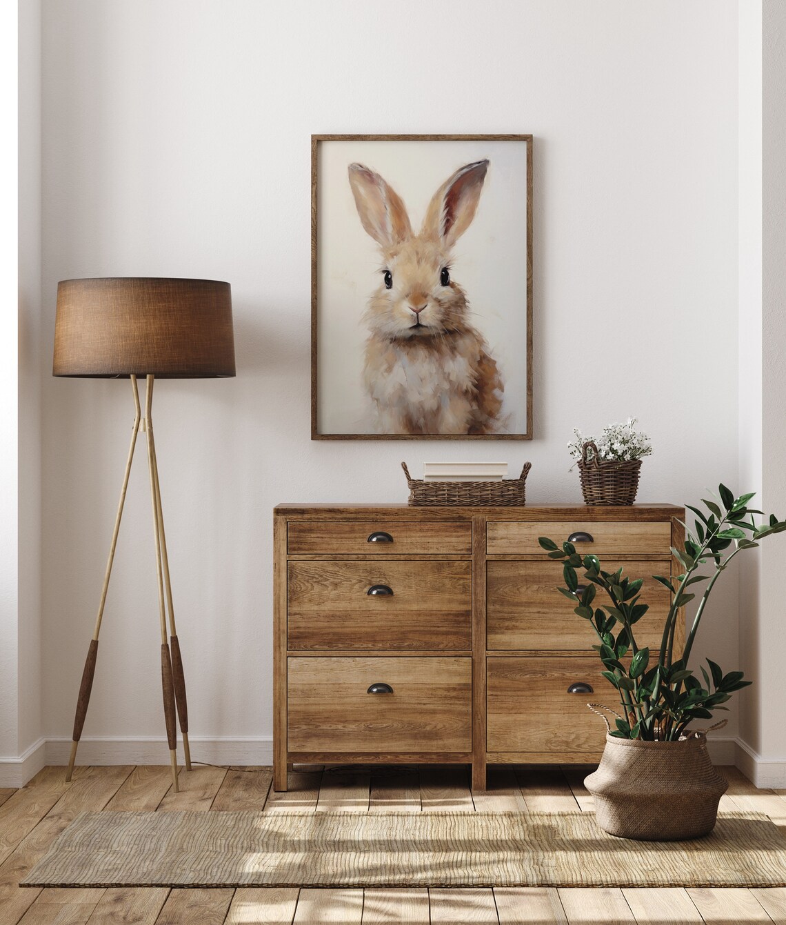 Baby Bunny Portrait Oil Painting Soft Cream Spring Nursery Poster - Image 6