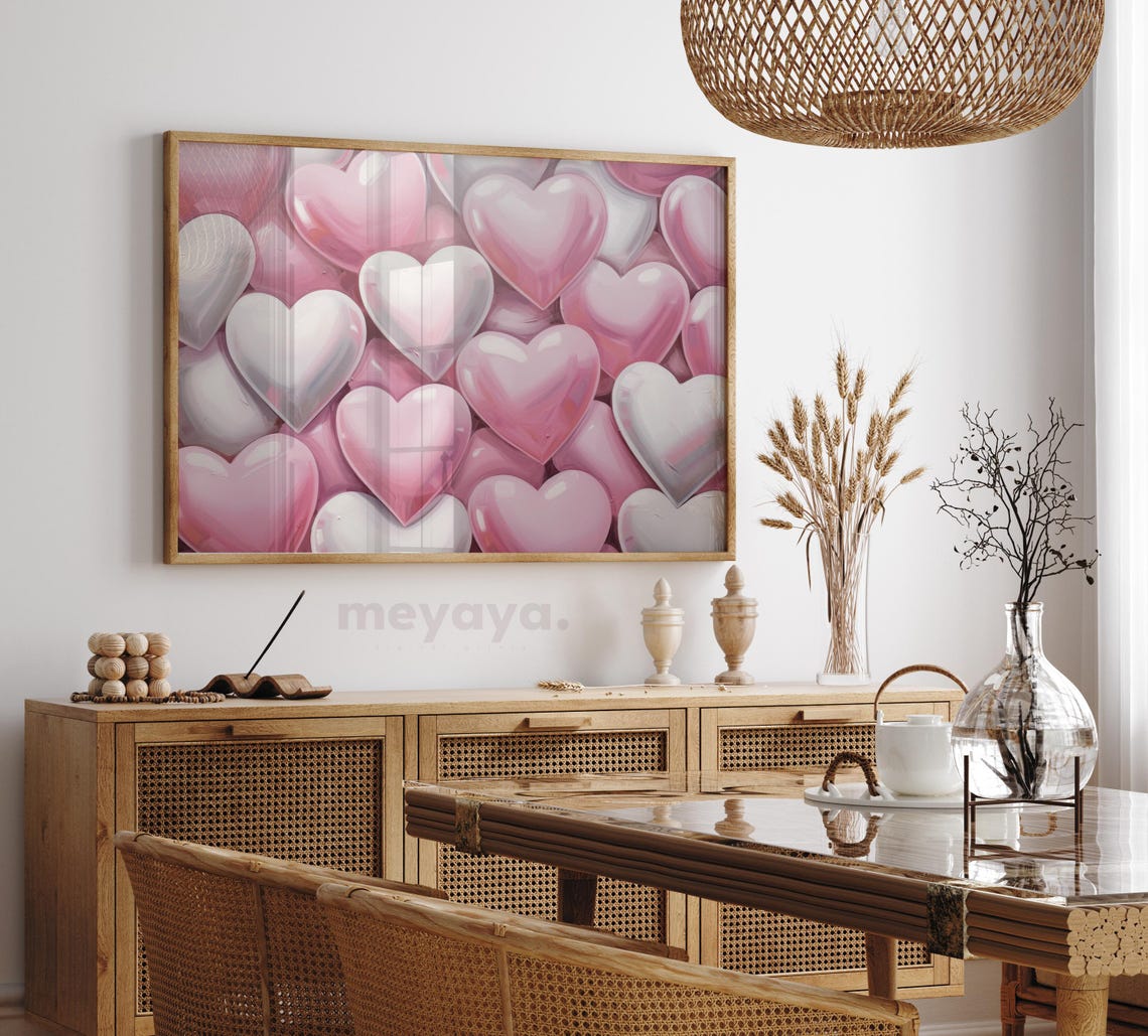 Glossy Pink White 3D Hearts Pattern Playful Valentine Poster - Image 4