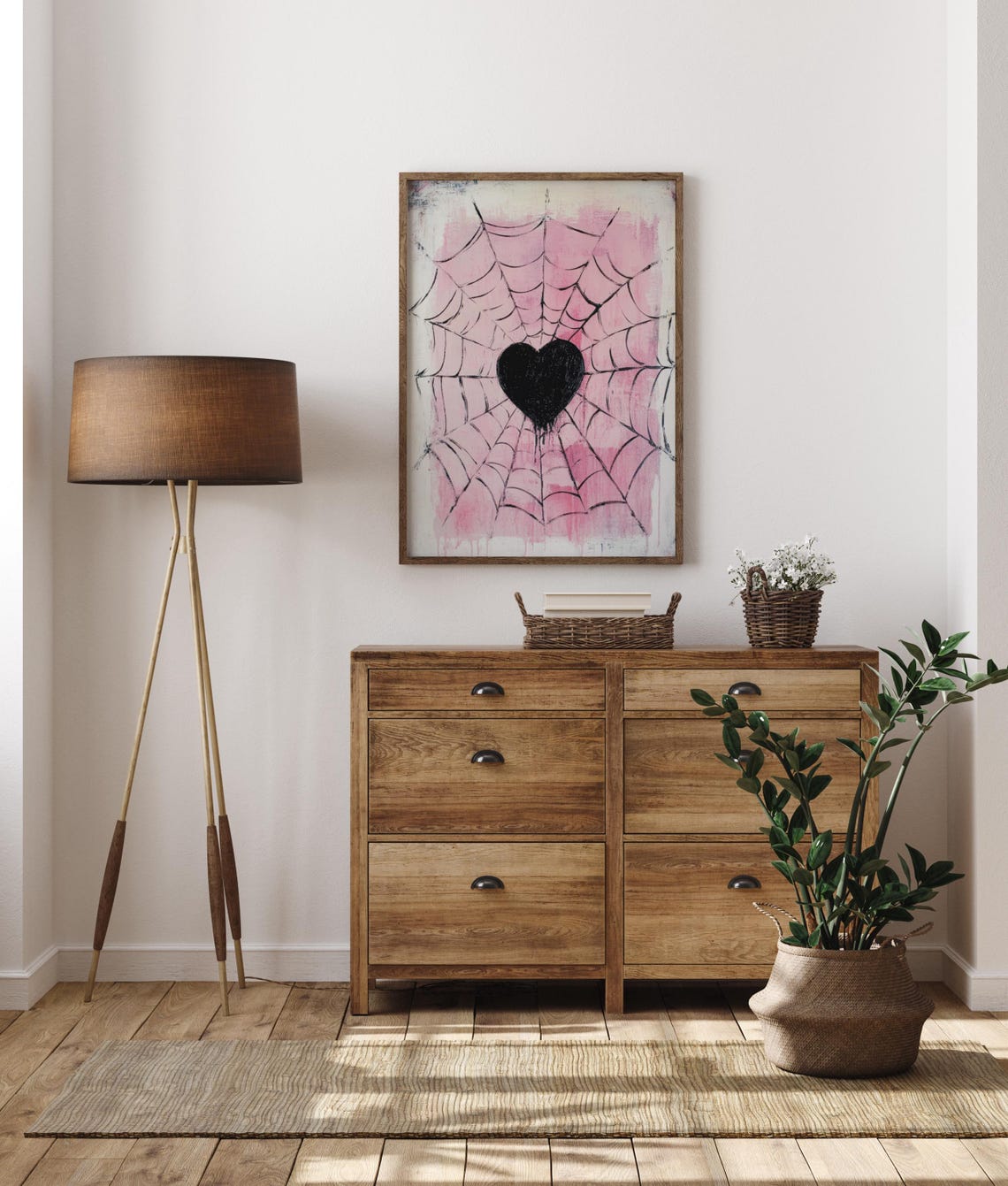 Pink Spiderweb Painting With A Black Heart Center Spooky Poster - Image 5