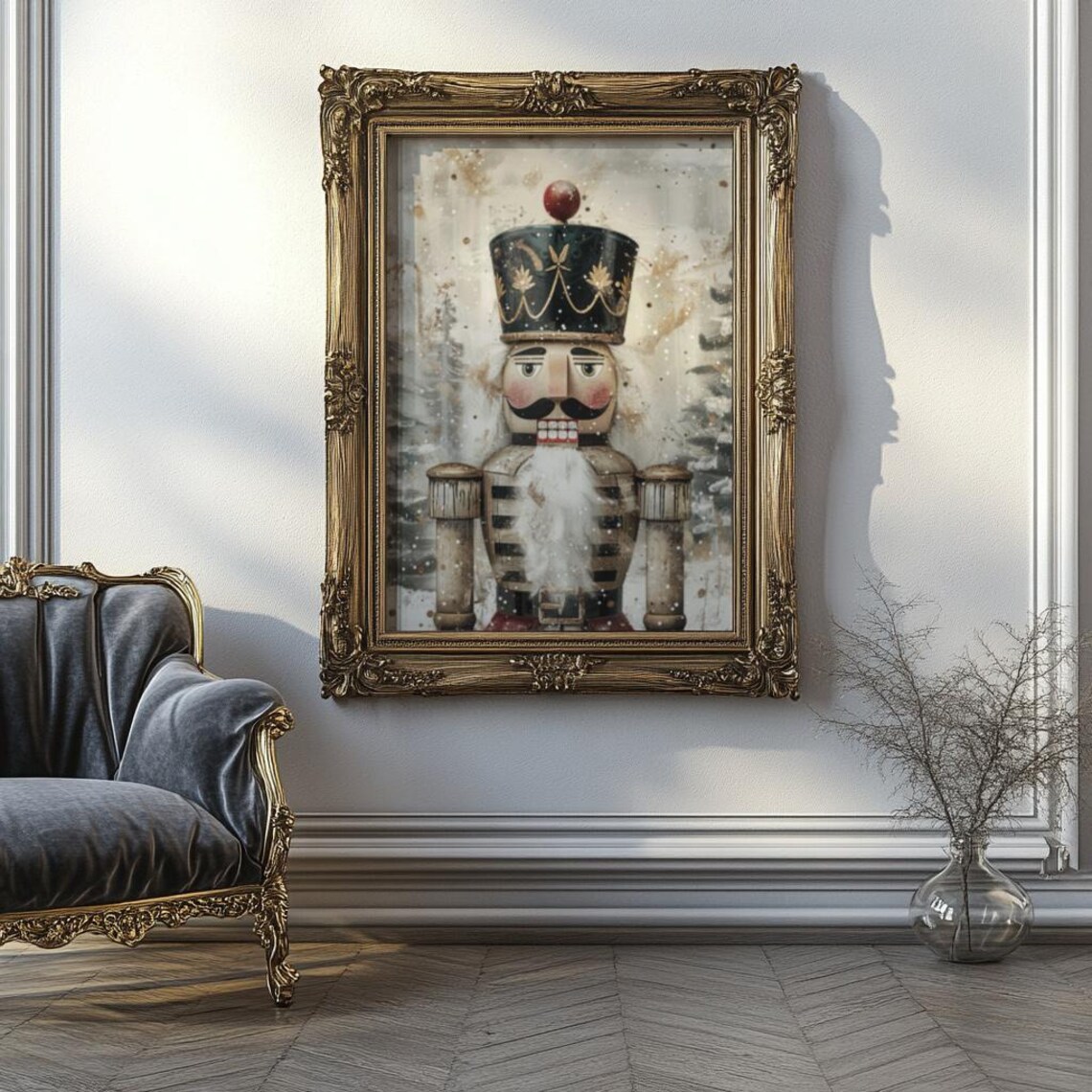 Vintage Gold Nutcracker Christmas Art Print - Image 2