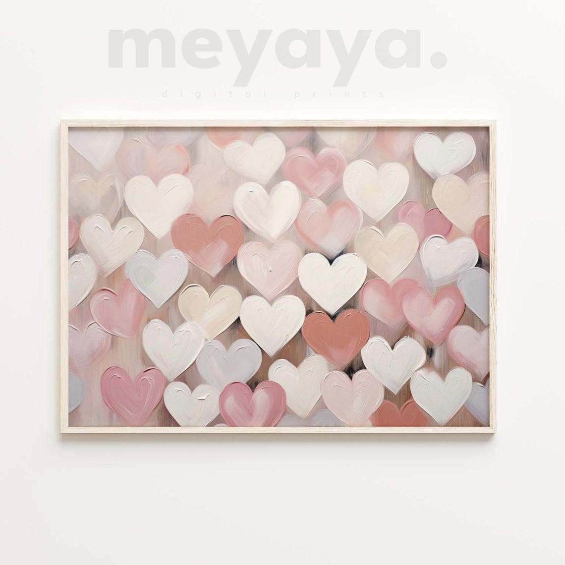 Blush Pink White Hearts Textured Romantic Valentines Wall Print - Image 3