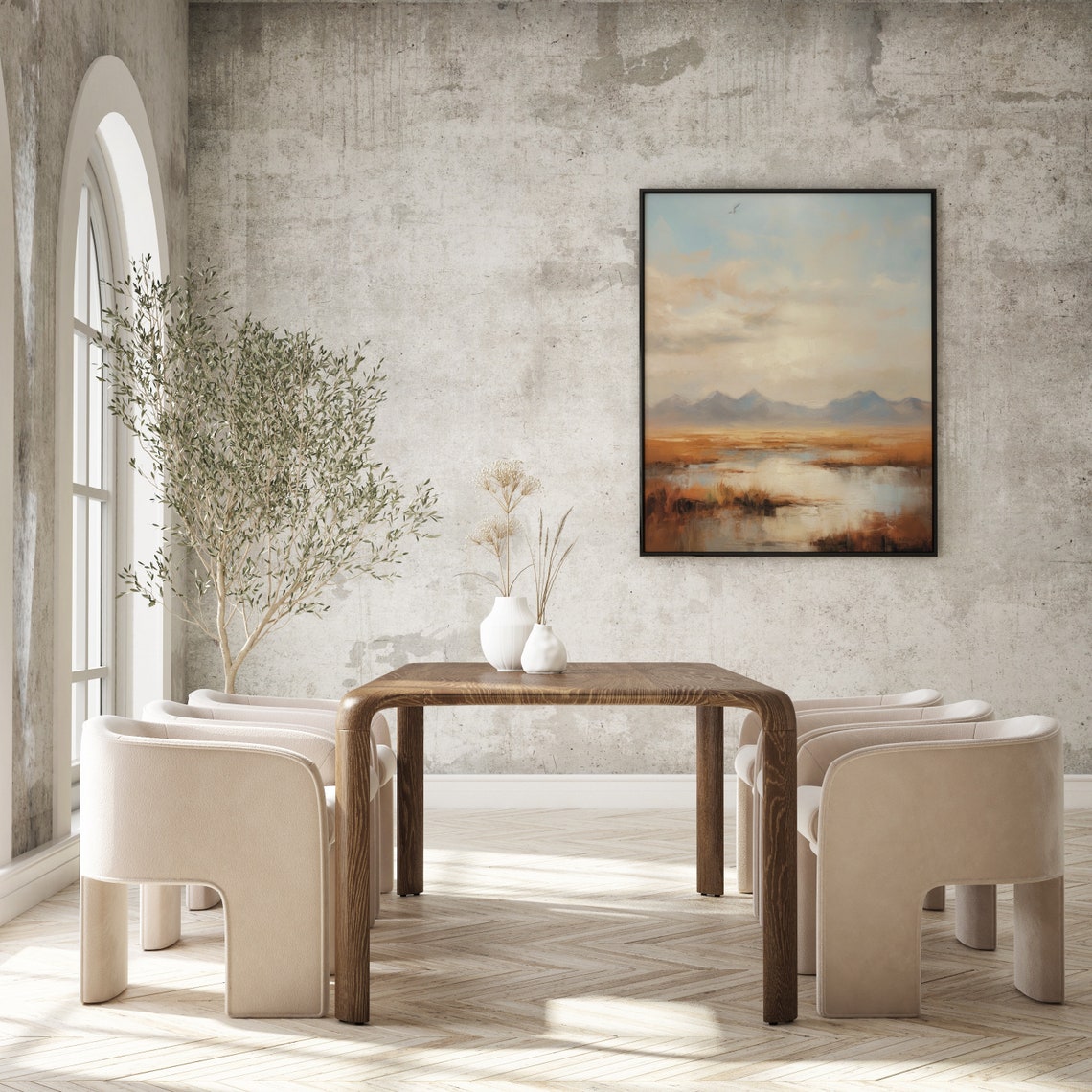 Golden Marsh Landscape With Distant Mountains Soft Sunrise Poster - Image 3