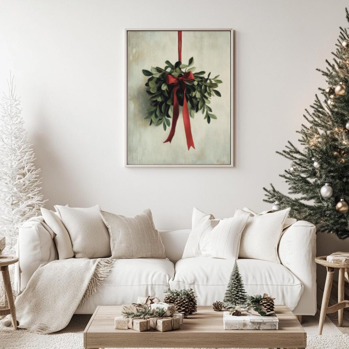 Vintage Christmas Mistletoe Art Print, Boho Decor - Image 2