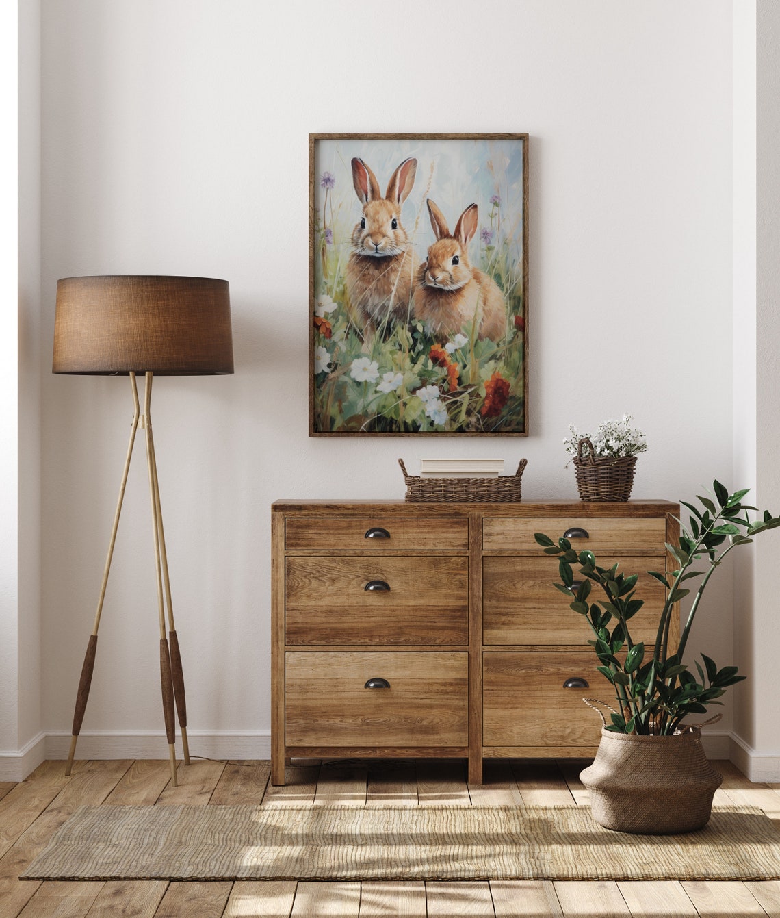 Two Baby Bunnies Wildflowers Spring Garden Vintage Easter Poster - Image 5