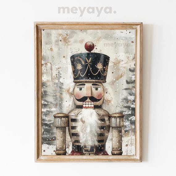 Vintage Gold Nutcracker Christmas Art Print