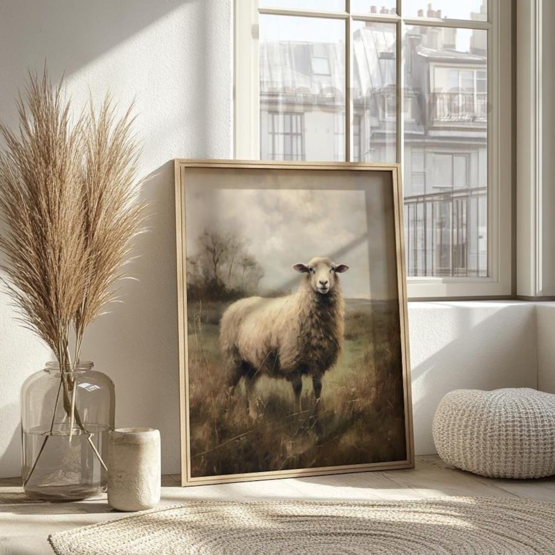 Vintage Sheep Oil Painting, Farmhouse Landscape Art - Image 4