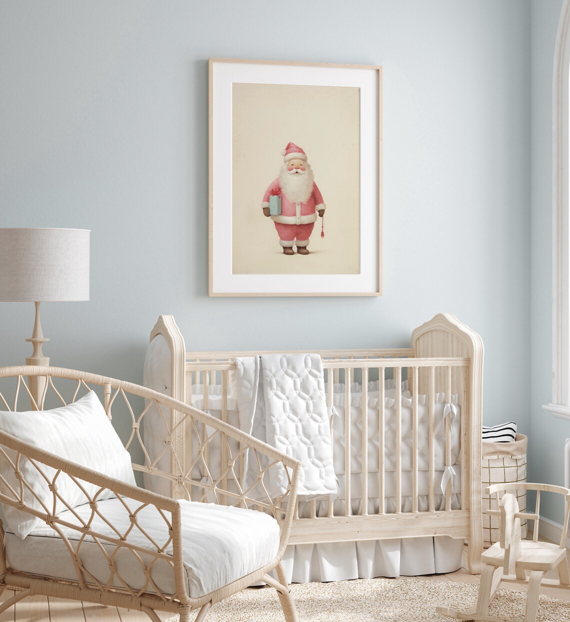 Adorable Pink Santa Claus Holding Gift Pastel Christmas Nursery Poster - Image 5