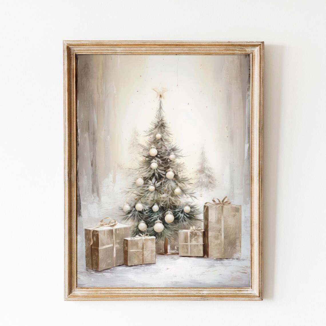Christmas Tree Oil Painting Rustic Wall Art Print