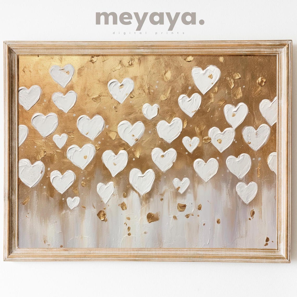 White Hearts Gold Bronze Background Elegant Valentine Art Poster