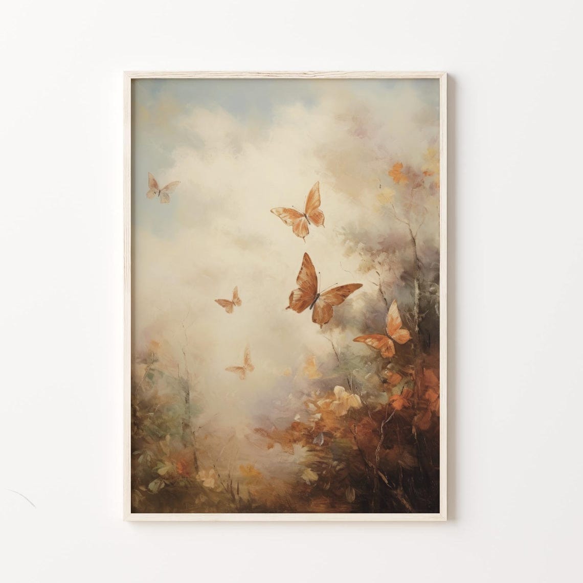 Amber Butterflies Over Misty Garden Warm Dreamy Vintage Poster - Image 4