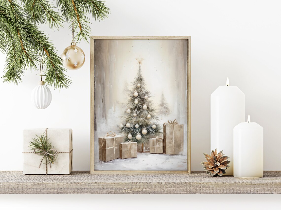 Christmas Tree Oil Painting Rustic Wall Art Print - Image 2