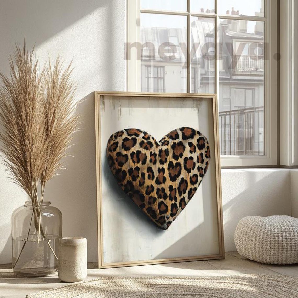 Leopard Heart Bold Funky Vintage Romantic Valentines Wall Print - Image 5