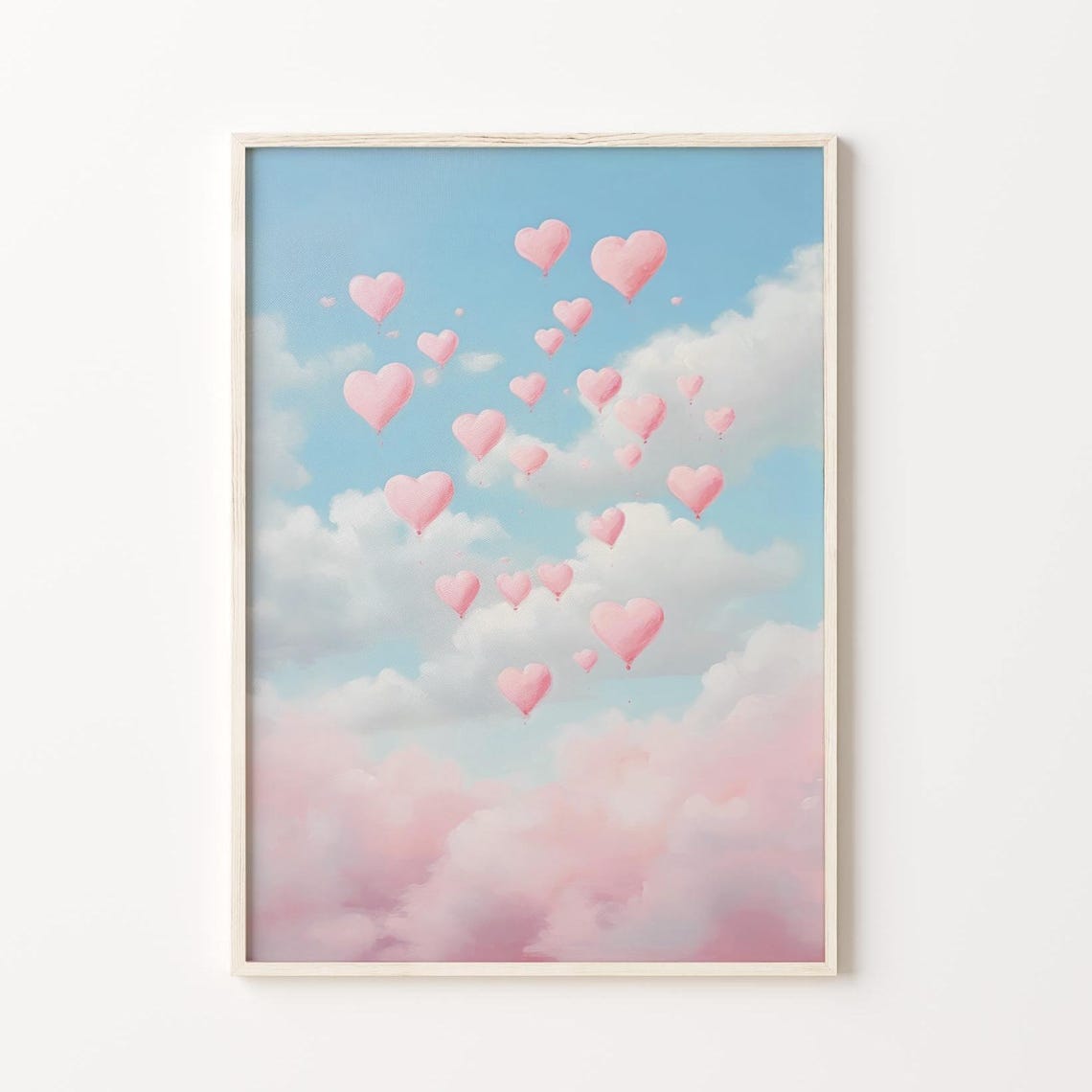Pink Heart Balloons Floating In A Blue Cloudy Sky Dreamy Poster - Image 4