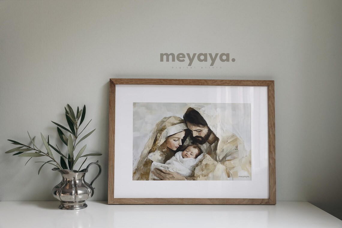 Nativity Scene Christian Art Print, Neutral Christmas - Image 5