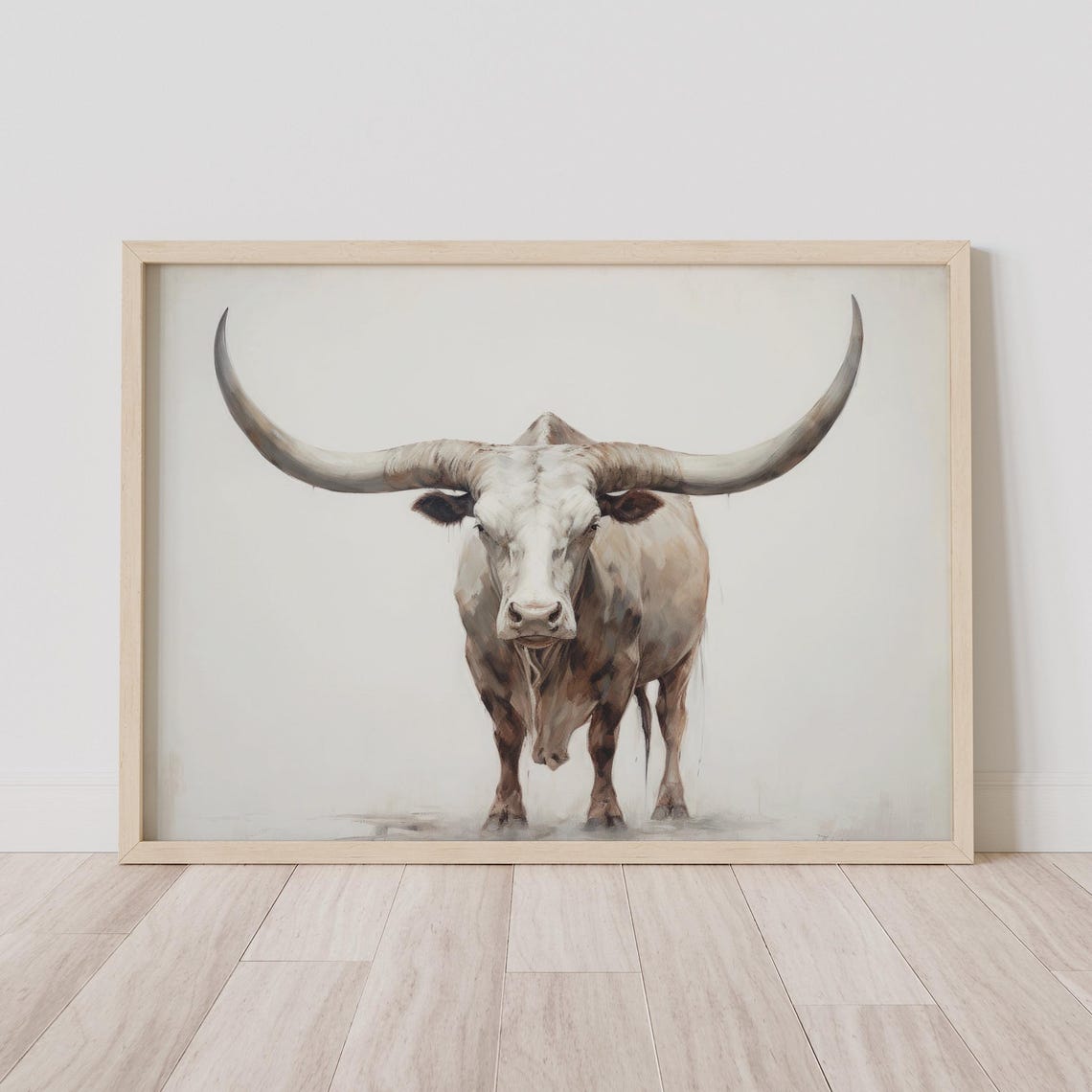 Texas Longhorn Steer Front View On White Watercolor Art Poster - Image 3