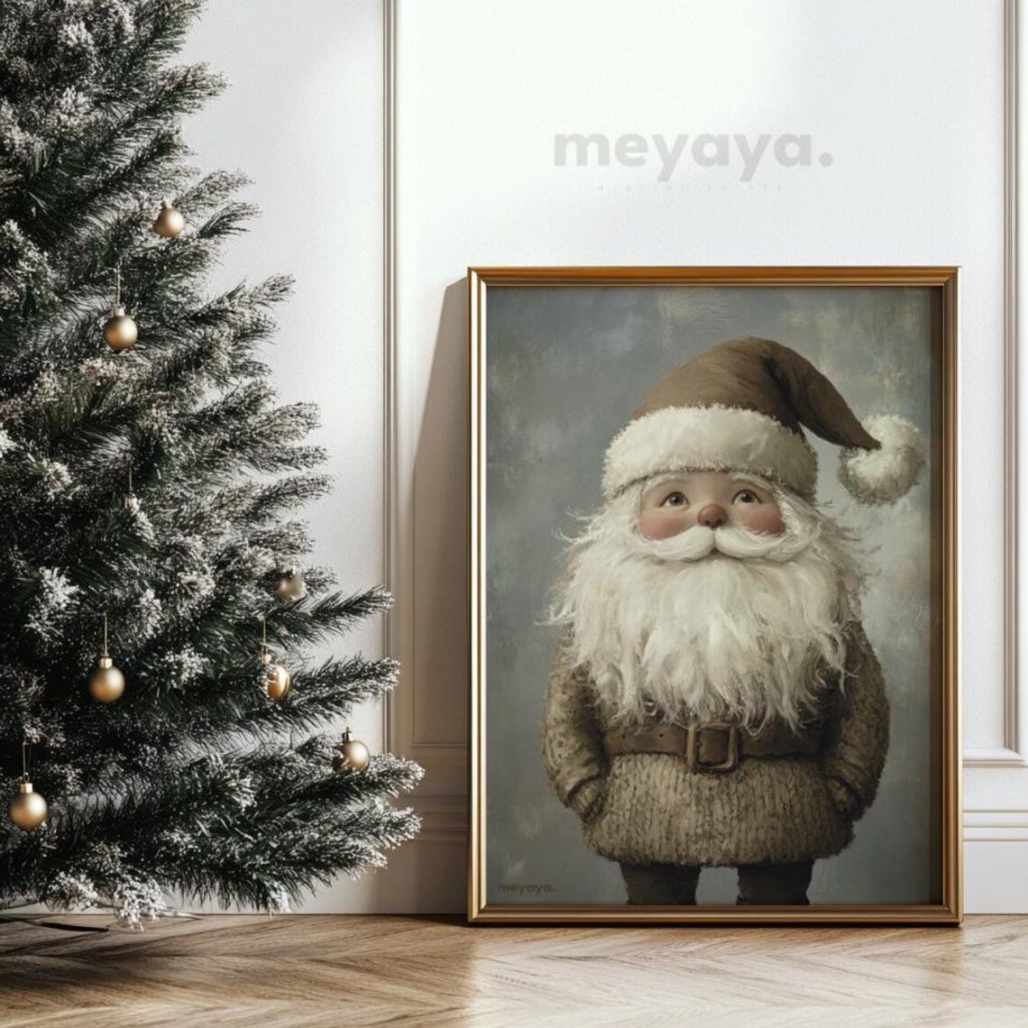 Beige Christmas Santa Print Cute Santa Painting Brown Holiday Decor Neutral Christmas Winter Wall Art Farmhouse Christmas Decor Xmas - Image 5