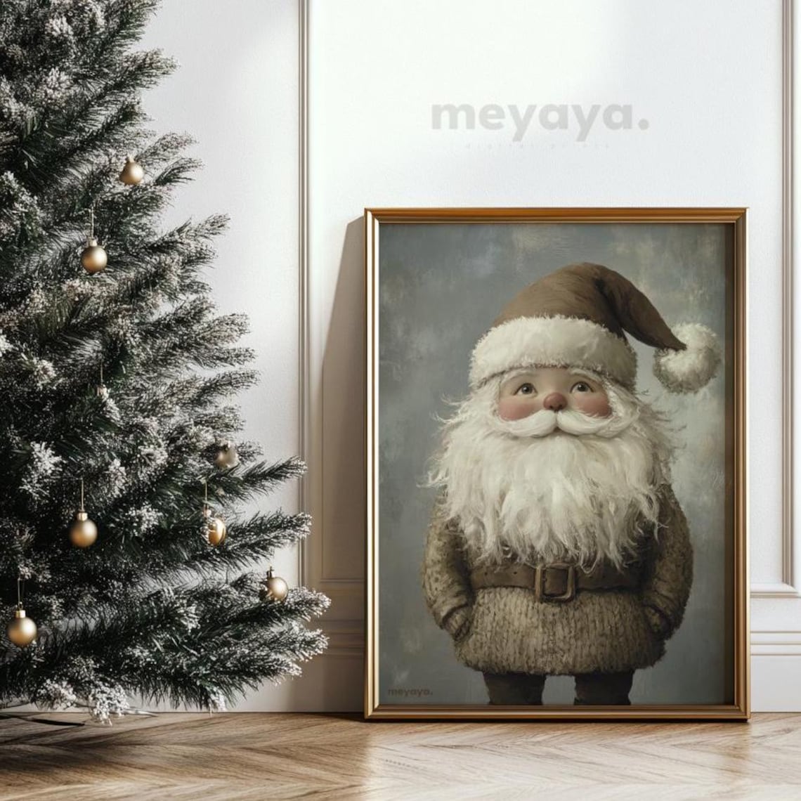 Cute Santa Claus Beige Sweater Neutral Winter Christmas Poster - Image 5