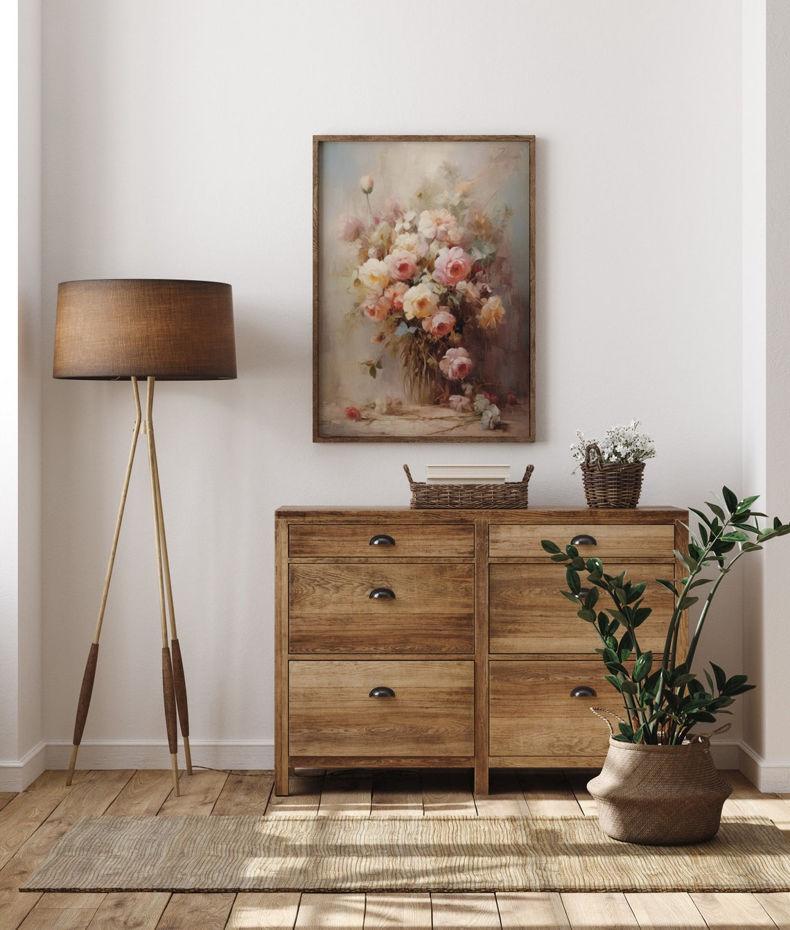 Vintage Flowers Still Life Painting Fine Art Vase Flowers Farmhouse Pink White Flowers Botanical Decor Antique Oil Painting Art - Image 4
