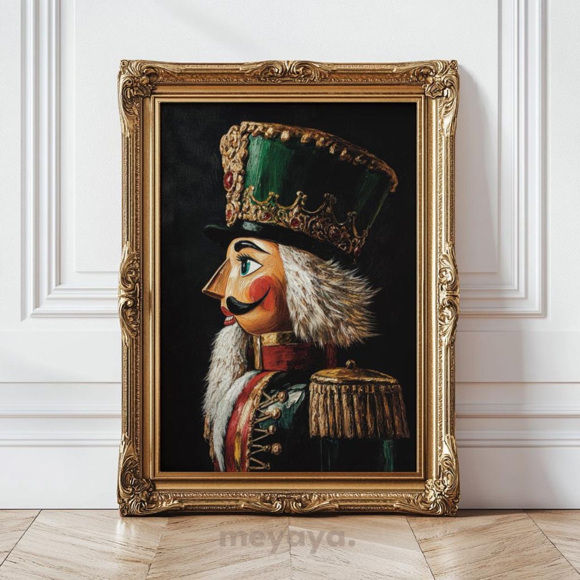 Dark Moody Nutcracker Profile Green Crown Vintage Christmas Art Poster - Image 5