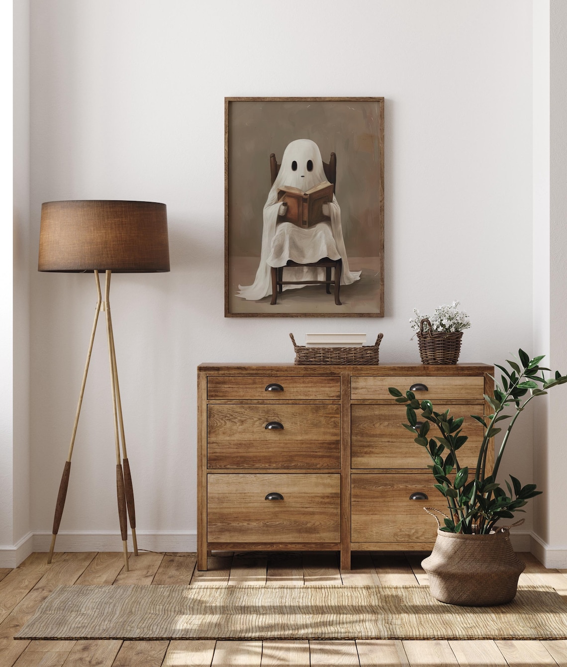 Ghost Reading a Book Neutral Vintage Painting Art Wall Poster - Image 5