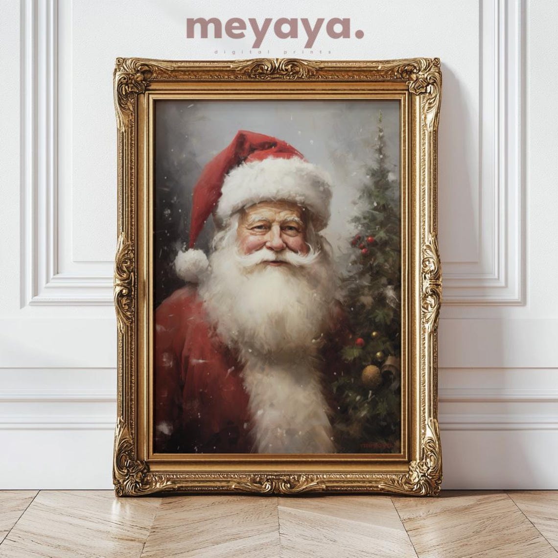 Vintage Santa Claus Print Rustic Classic Santa Portrait Holiday Painting Winter Christmas Seasonal Wall Art Neutral Christmas Print - Image 4