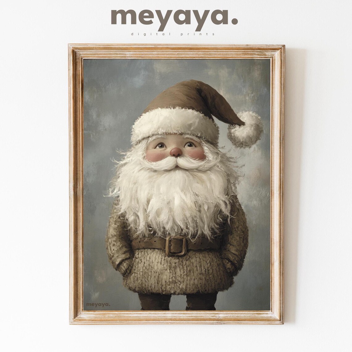 Beige Christmas Santa Print Cute Santa Painting Brown Holiday Decor Neutral Christmas Winter Wall Art Farmhouse Christmas Decor Xmas