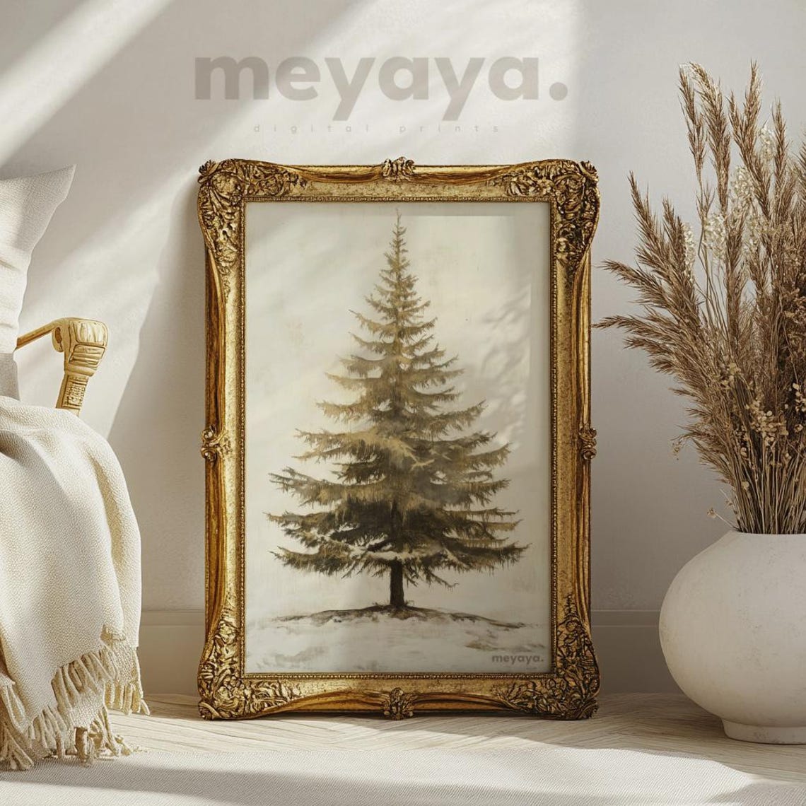 Evergreen Pine Tree Snow Minimalist Neutral Winter Art Poster - Image 2