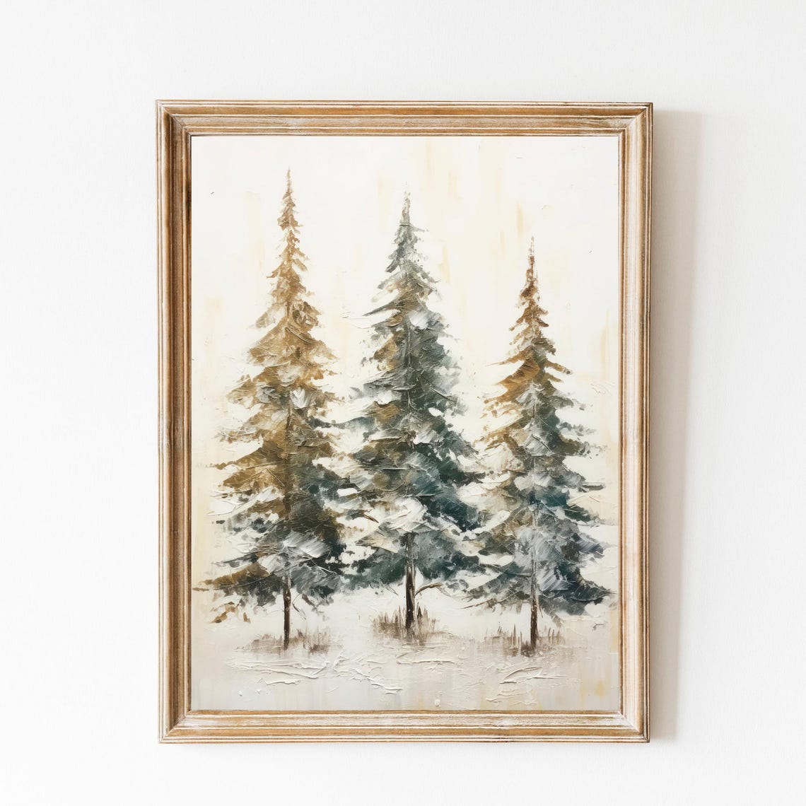 Three Snowy Pine Trees Impressionist Winter Holiday Forest Poster