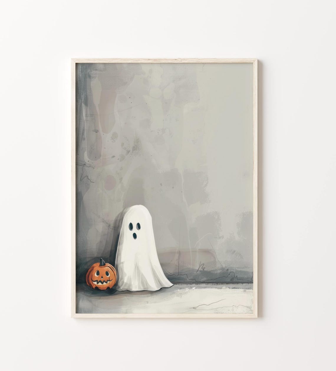 Cute Little Ghost Standing Next To A Jack O Lantern Painting Poster - Image 4