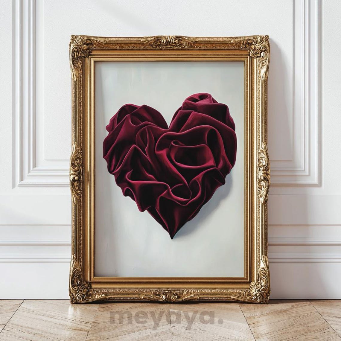 Burgundy Velvet Rose Heart Sculptural Romantic Valentines Print - Image 5